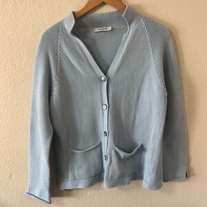 Gran Sasso Women's Light Blue Cotton Cardigan Sweater from Italy - Size Medium